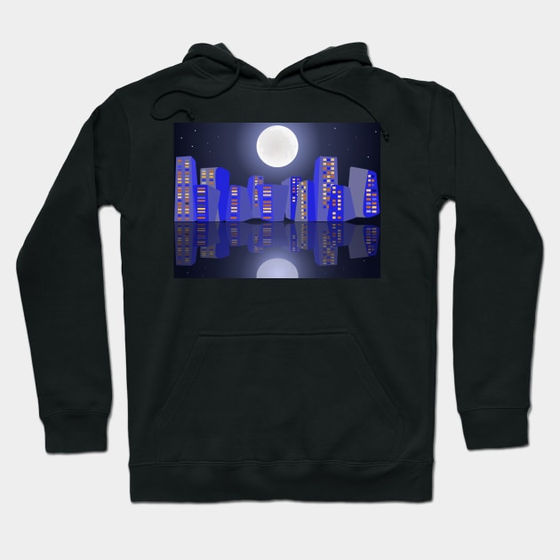 Cityscape under full moon light Hoodie by TheLouisa